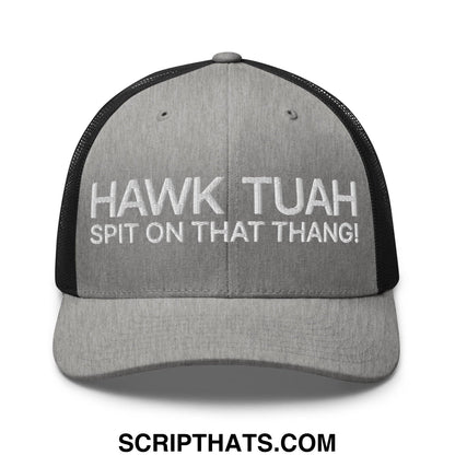 Hawk Tuah Spit on that Thang Retro Trucker Hat Heather Black