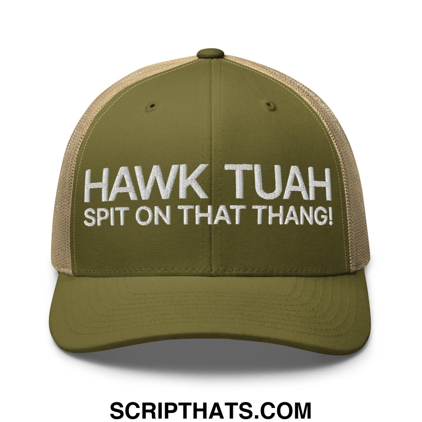 Hawk Tuah Spit on that Thang Retro Trucker Hat Moss Khaki