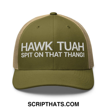 Hawk Tuah Spit on that Thang Retro Trucker Hat Moss Khaki