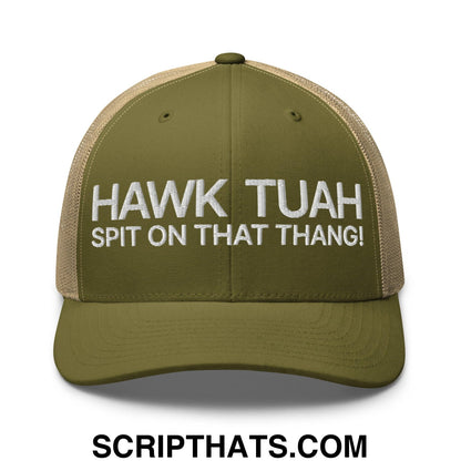 Hawk Tuah Spit on that Thang Retro Trucker Hat Moss Khaki