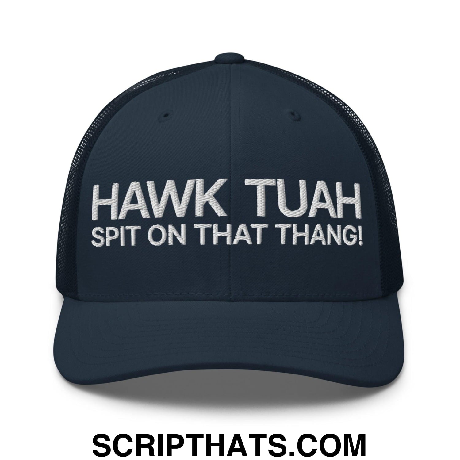 Hawk Tuah Spit on that Thang Retro Trucker Hat Navy