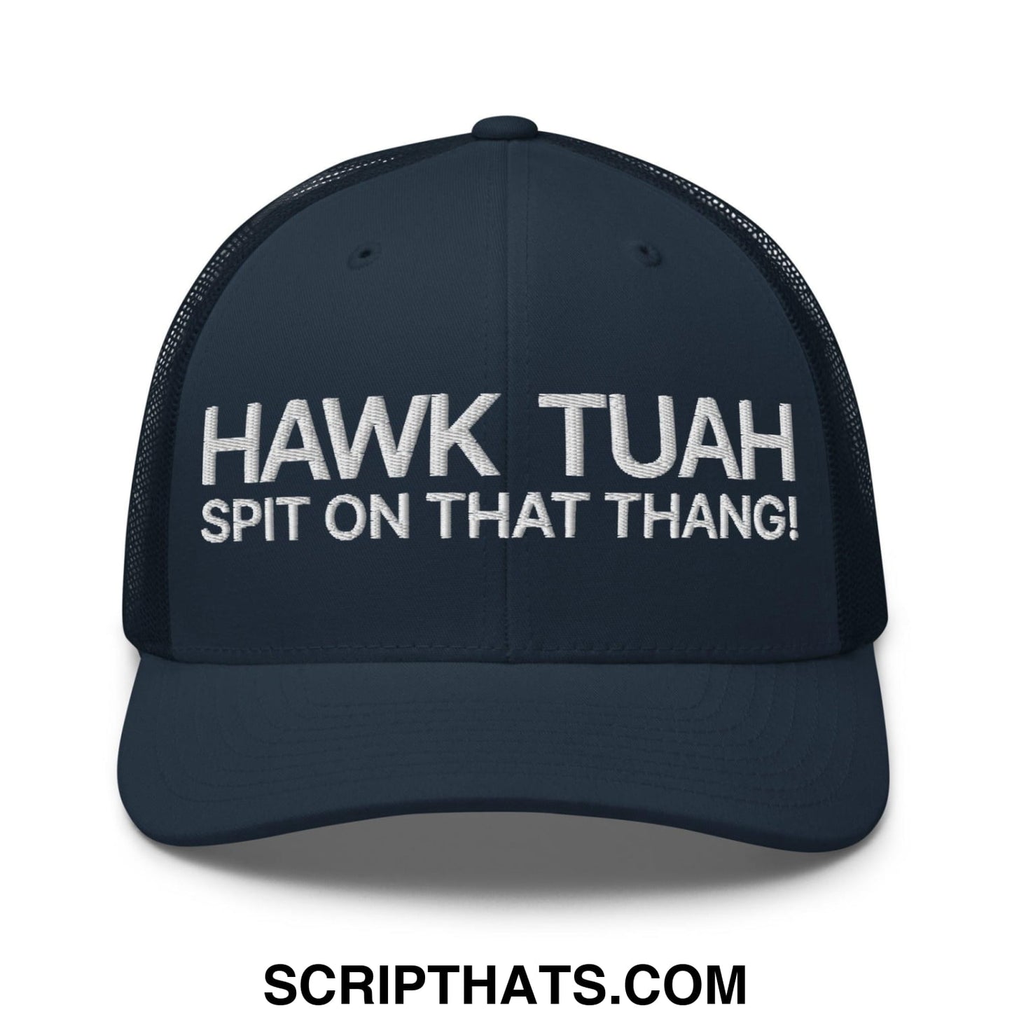 Hawk Tuah Spit on that Thang Retro Trucker Hat Navy