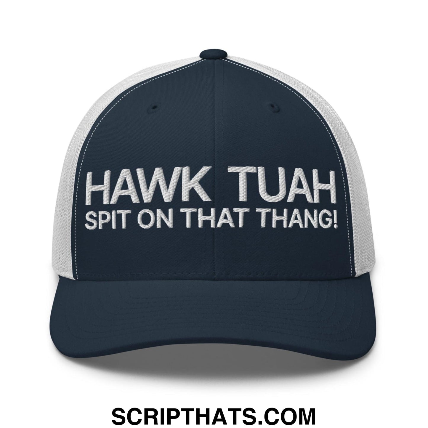 Hawk Tuah Spit on that Thang Retro Trucker Hat Navy White