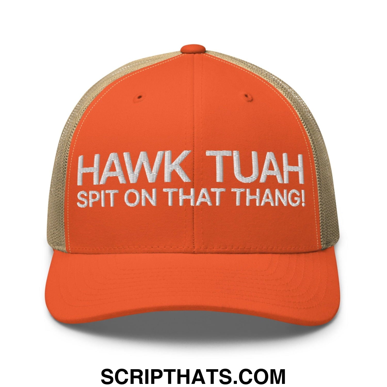 Hawk Tuah Spit on that Thang Retro Trucker Hat Rustic Orange Khaki