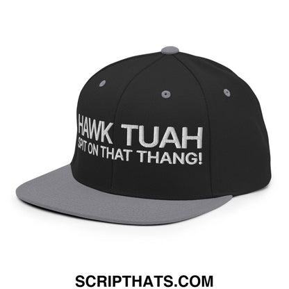 Hawk Tuah Spit on that Thang Snapback Hat Black Silver