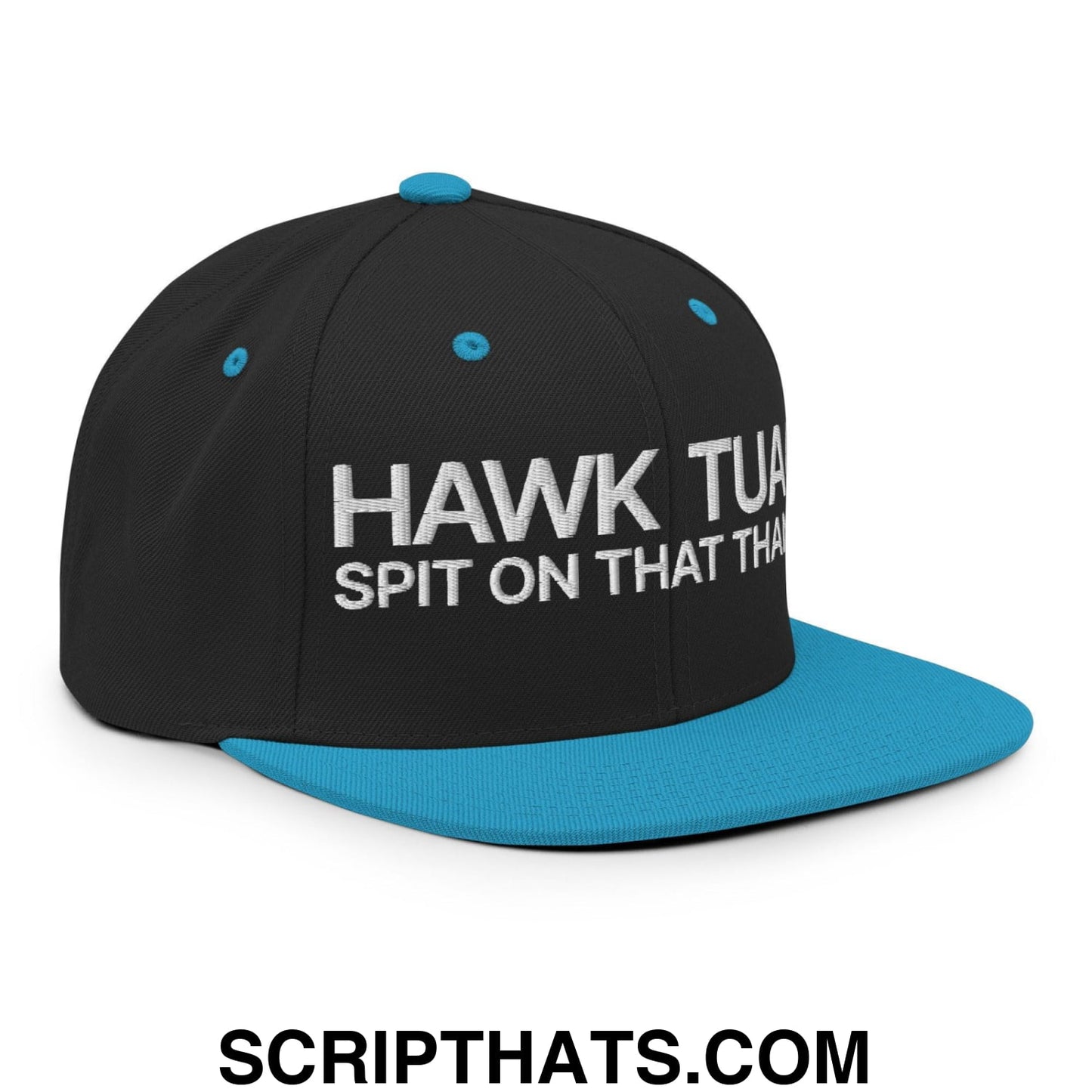 Hawk Tuah Spit on that Thang Snapback Hat Black Teal