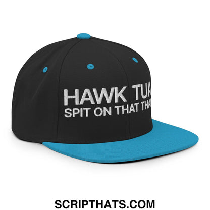 Hawk Tuah Spit on that Thang Snapback Hat Black Teal