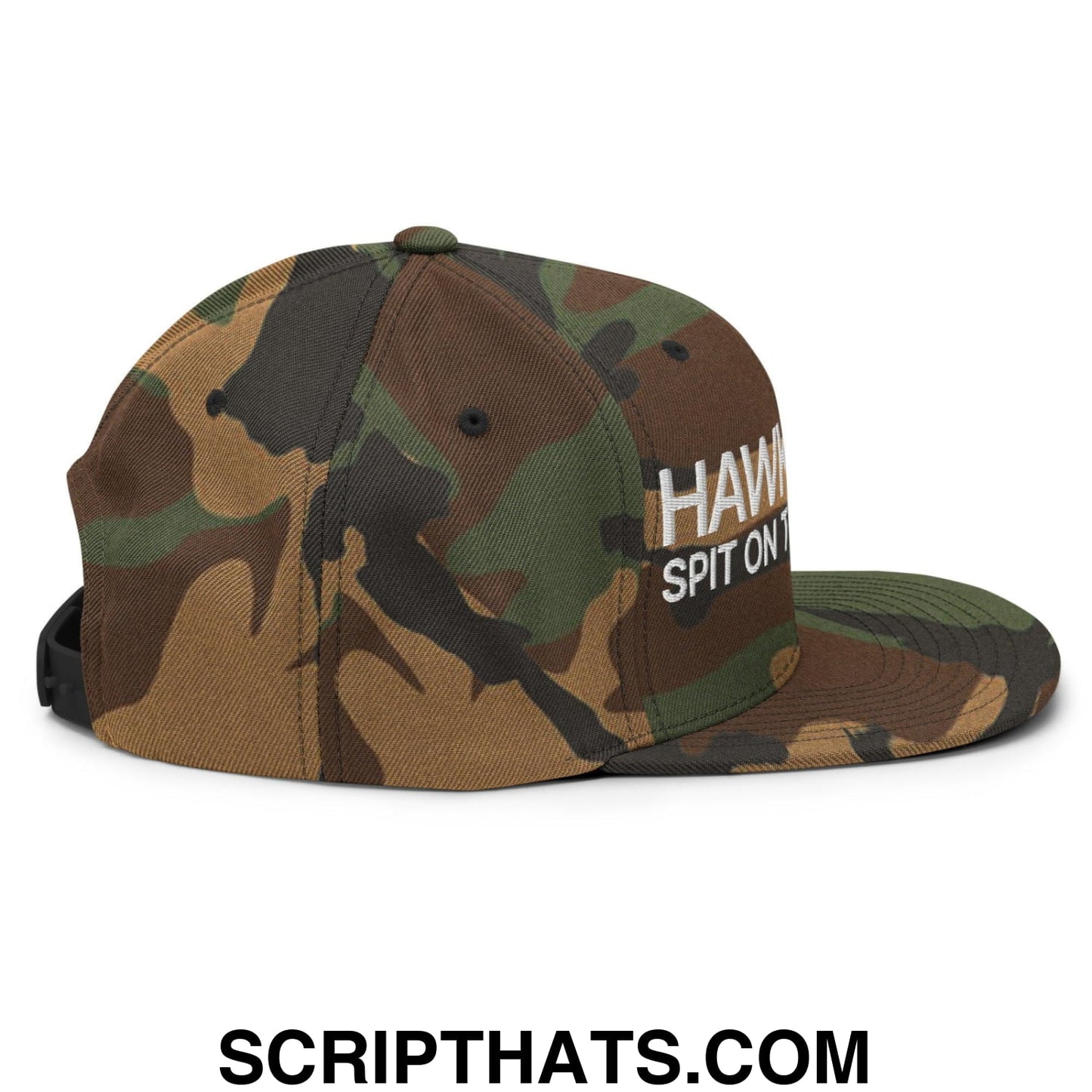 Hawk Tuah Spit on that Thang Snapback Hat Green Camo