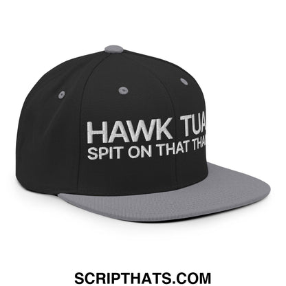 Hawk Tuah Spit on that Thang Snapback Hat Black Silver