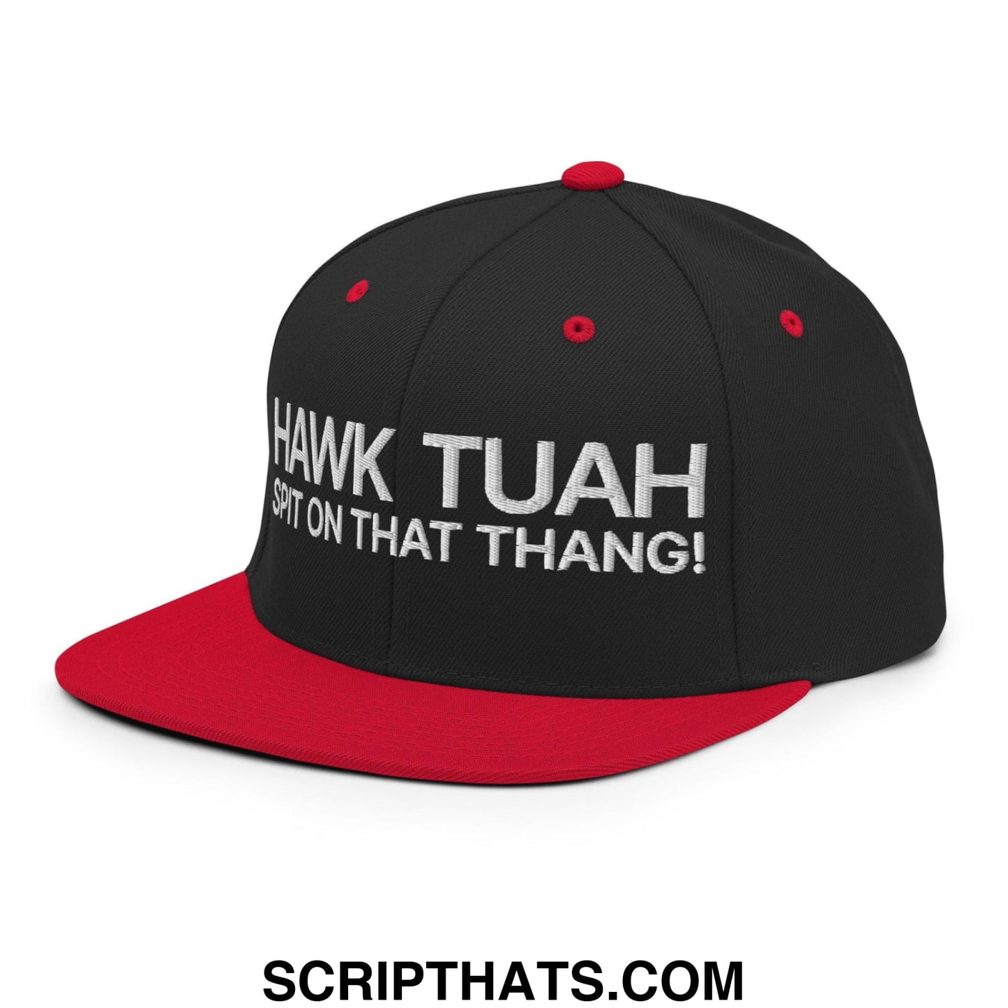 Hawk Tuah Spit on that Thang Snapback Hat Black Red