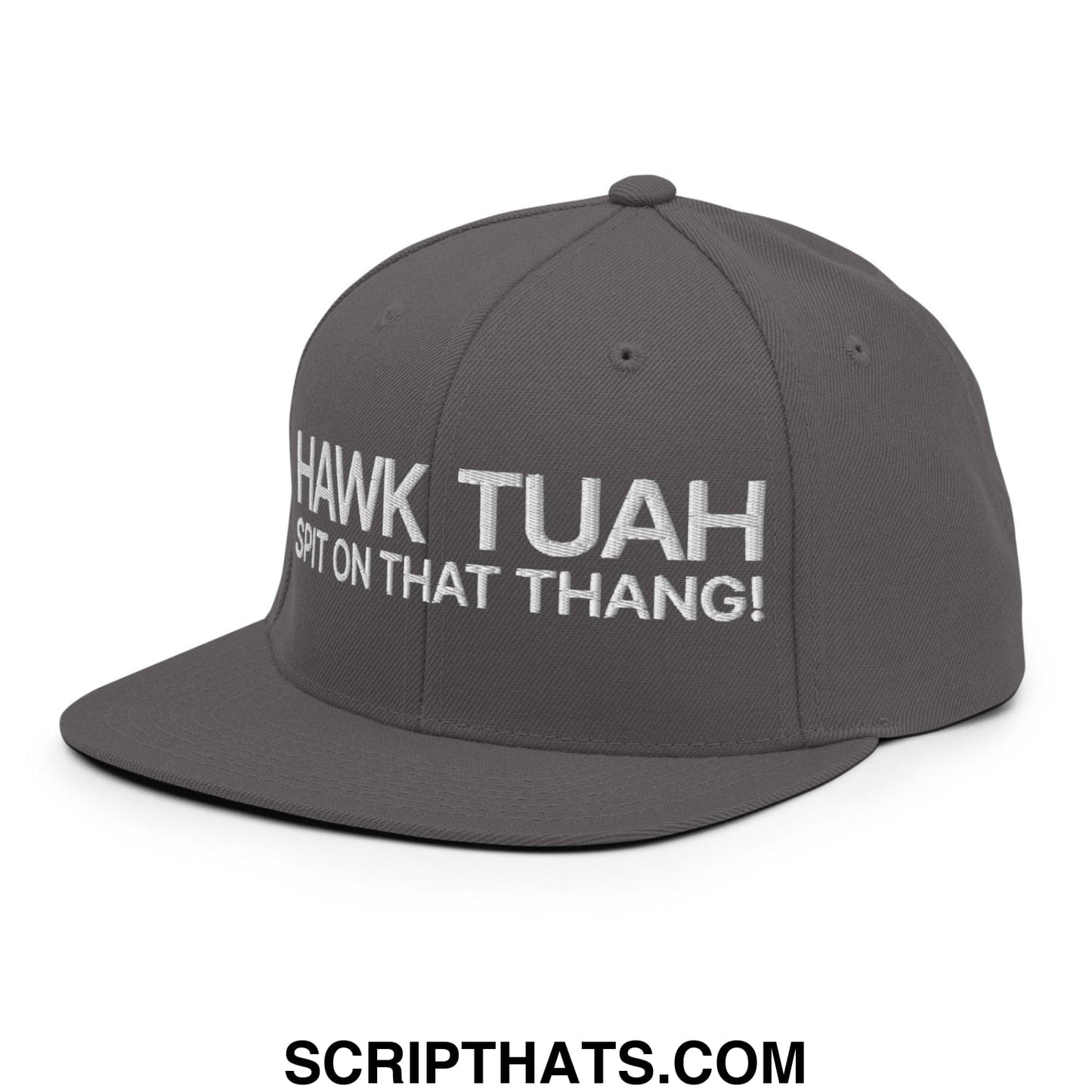 Hawk Tuah Spit on that Thang Snapback Hat Dark Grey