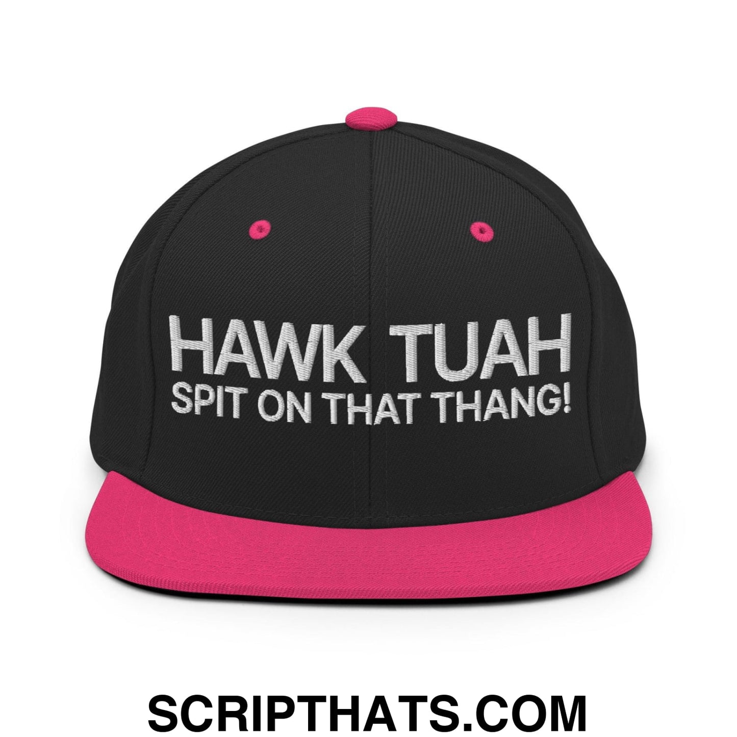 Hawk Tuah Spit on that Thang Snapback Hat Black Neon Pink