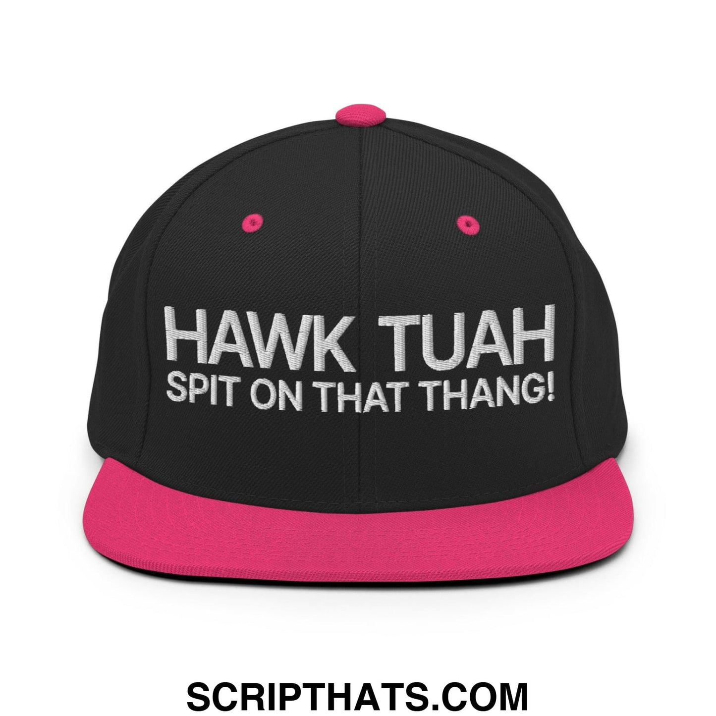 Hawk Tuah Spit on that Thang Snapback Hat Black Neon Pink