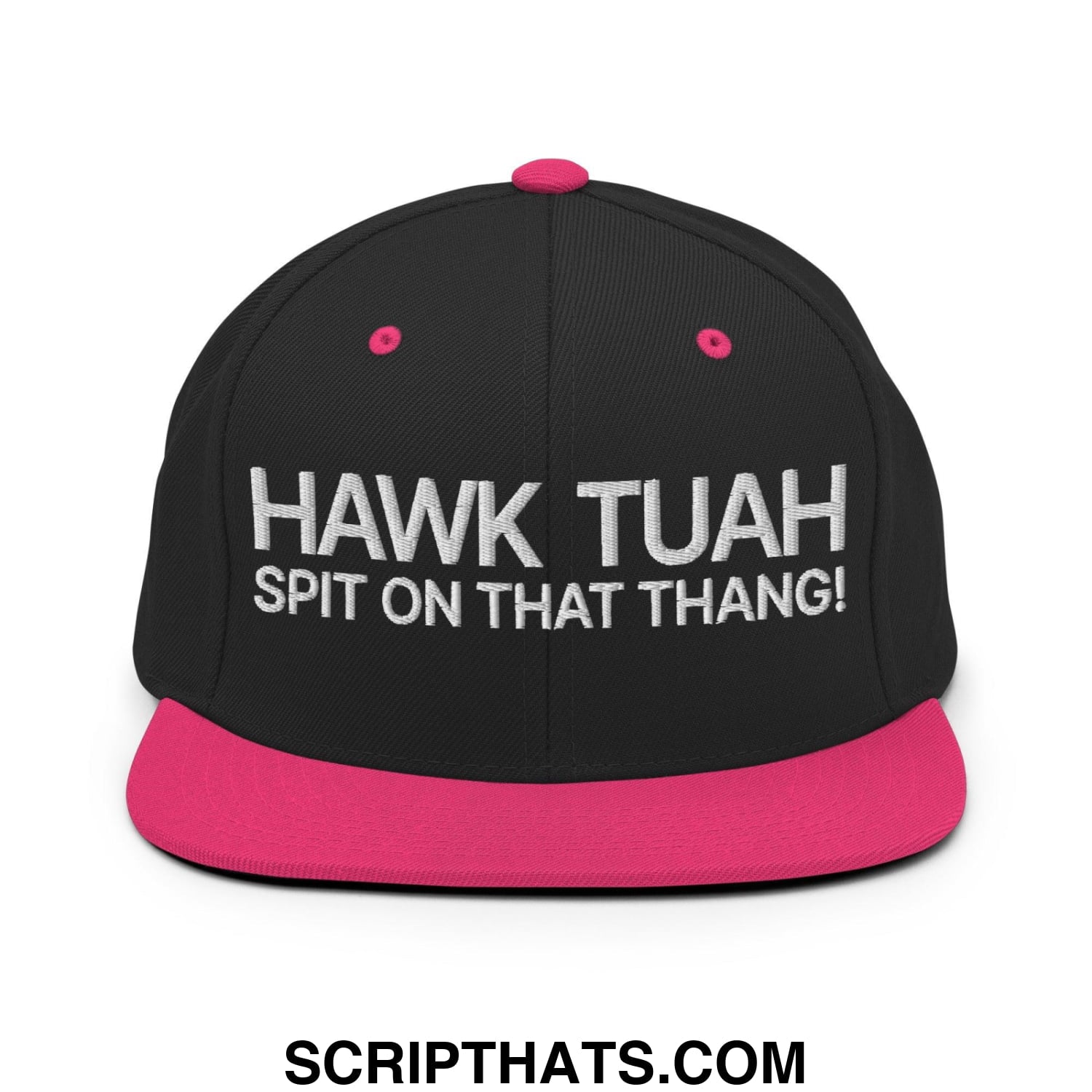 Hawk Tuah Spit on that Thang Snapback Hat Black Neon Pink