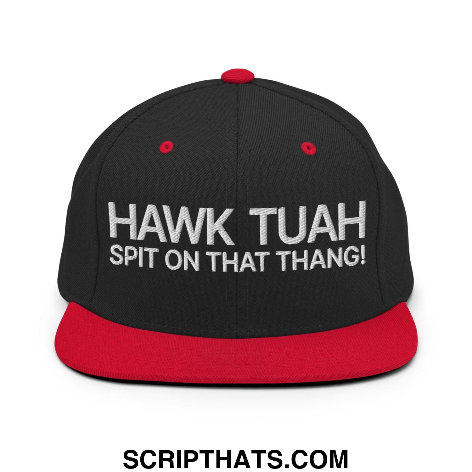 Hawk Tuah Spit on that Thang Snapback Hat Black Red