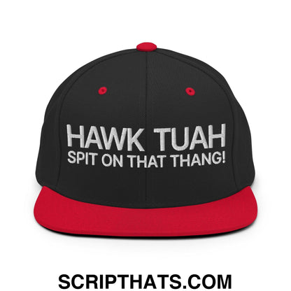 Hawk Tuah Spit on that Thang Snapback Hat Black Red