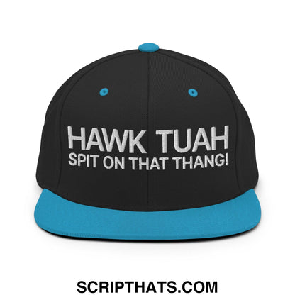 Hawk Tuah Spit on that Thang Snapback Hat Black Teal