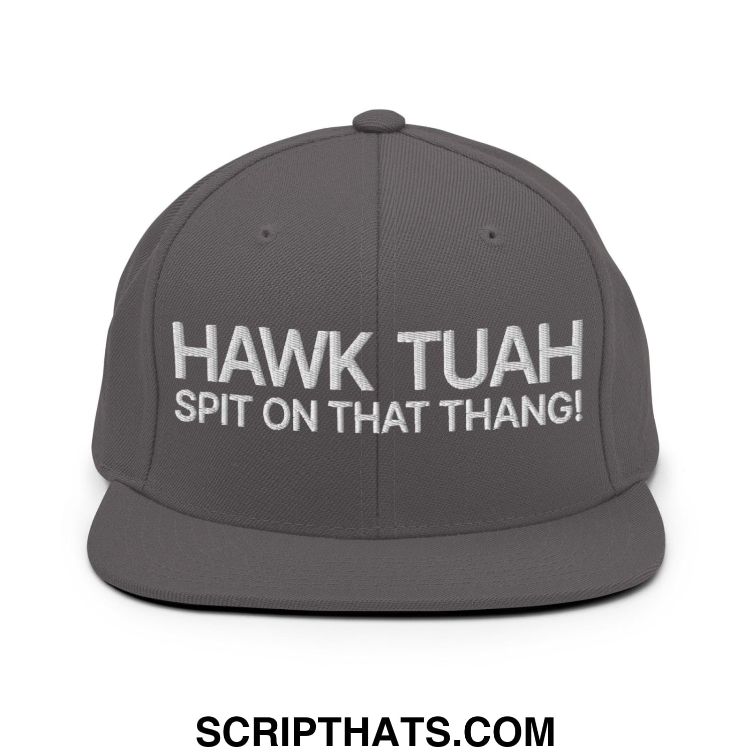 Hawk Tuah Spit on that Thang Snapback Hat Dark Grey