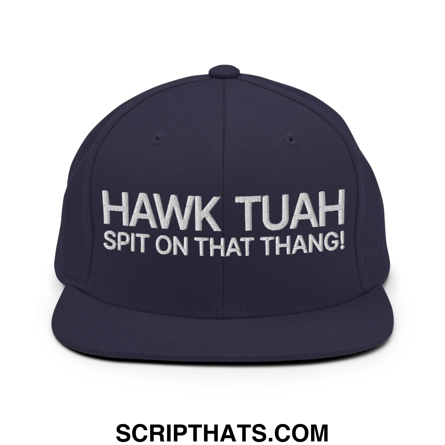Hawk Tuah Spit on that Thang Snapback Hat Navy