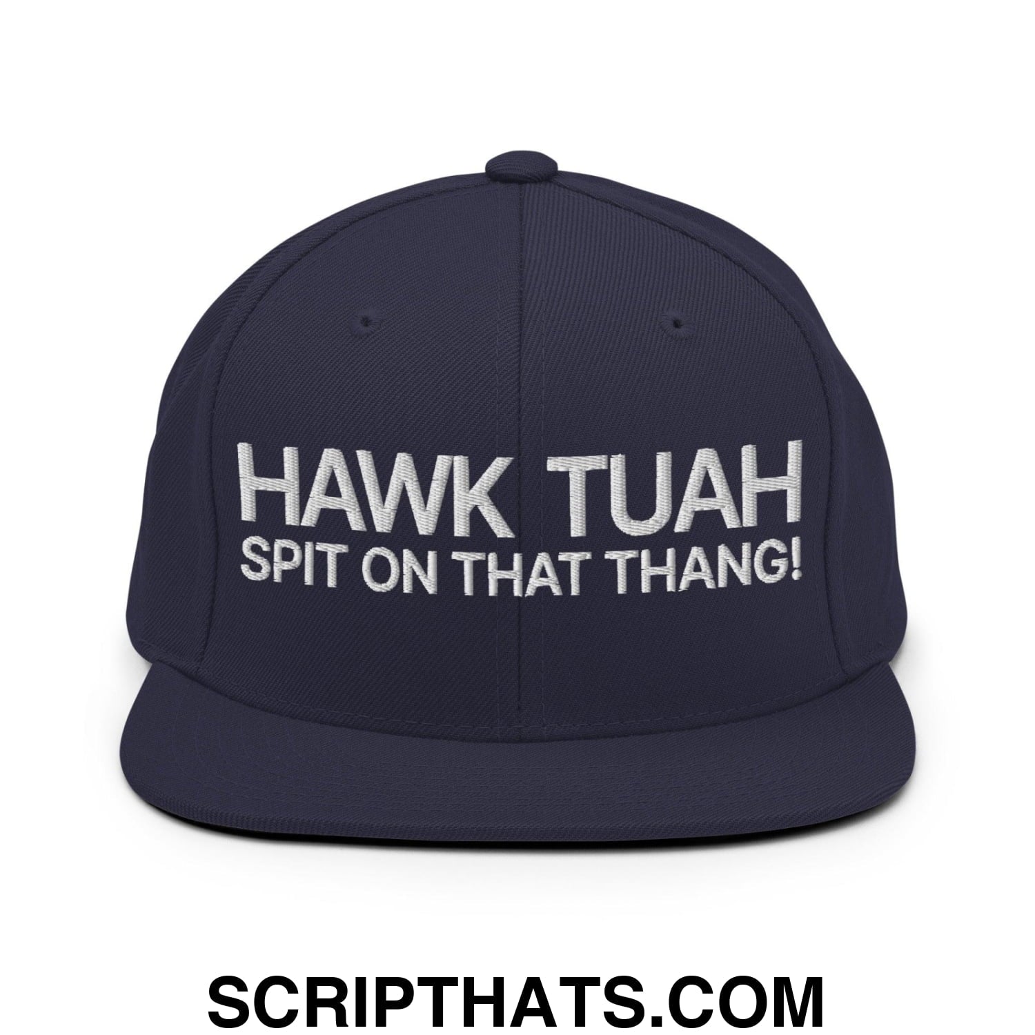 Hawk Tuah Spit on that Thang Snapback Hat Navy
