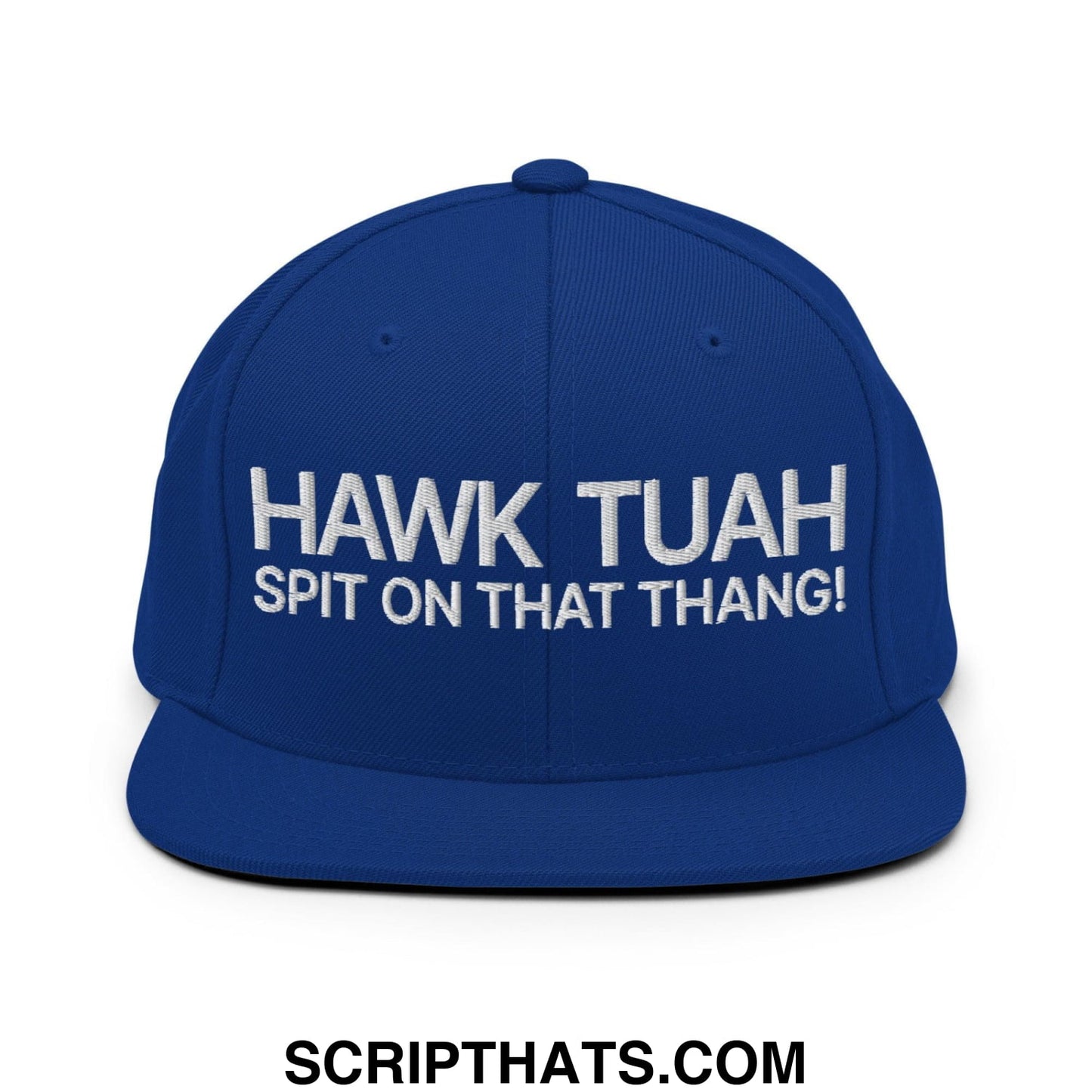Hawk Tuah Spit on that Thang Snapback Hat Royal Blue