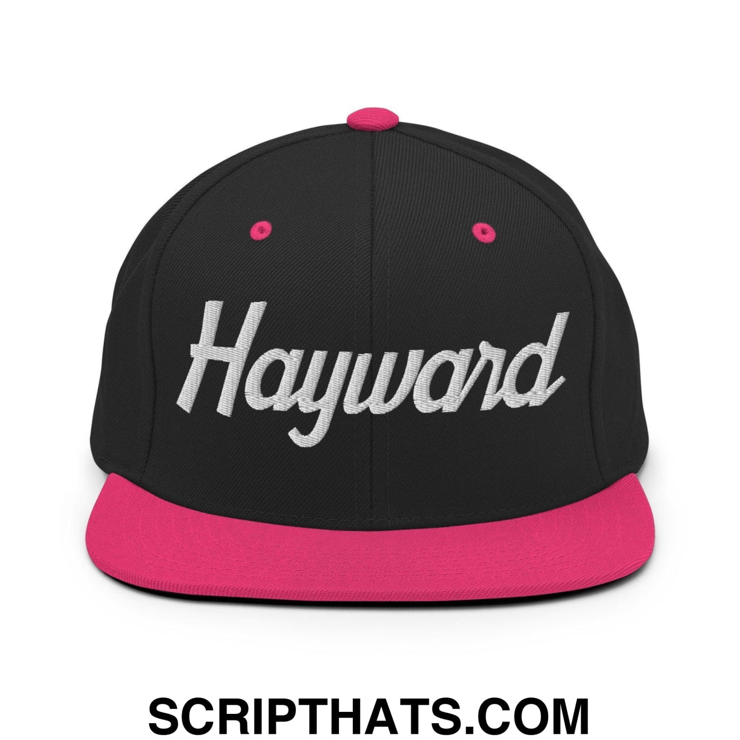 Hayward Script Snapback Hat Black Neon Pink