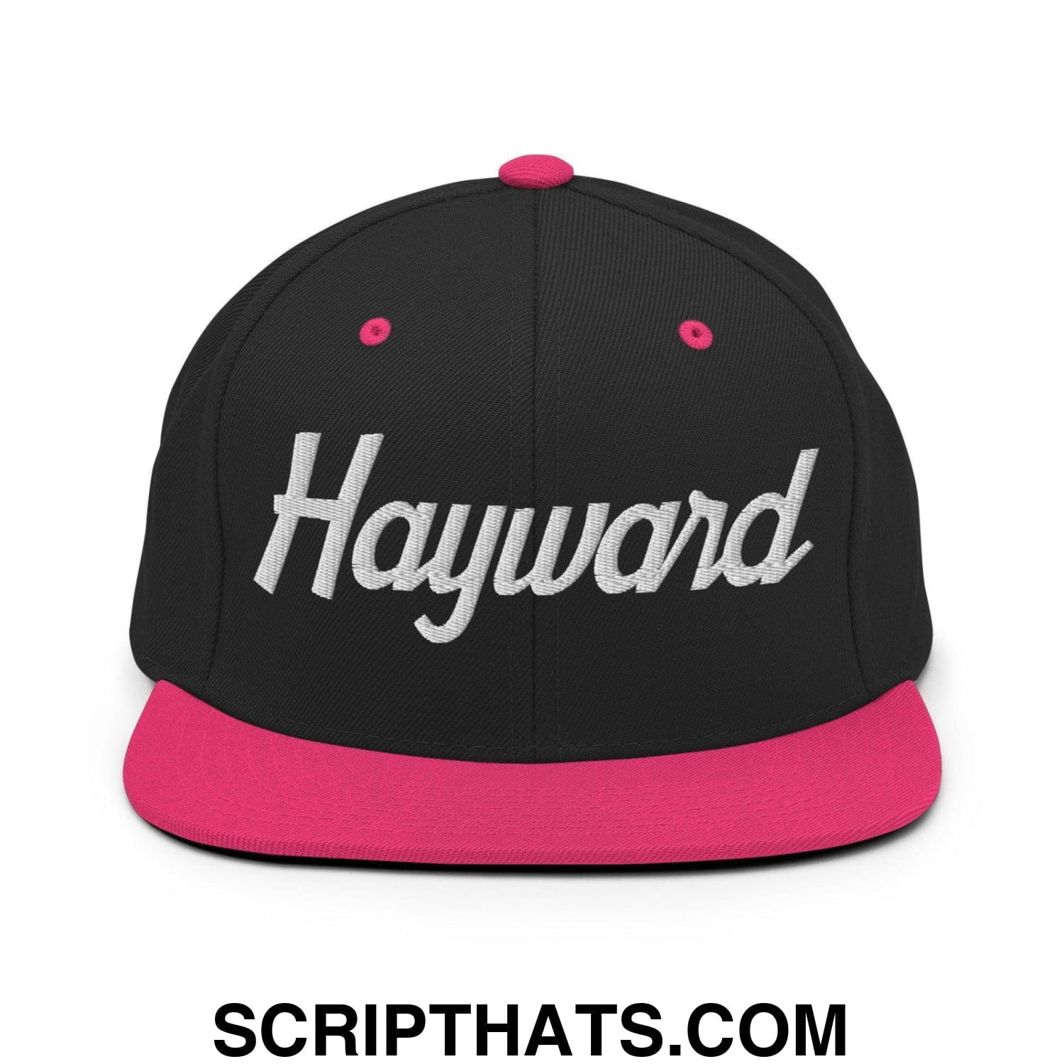 Hayward Script Snapback Hat Black Neon Pink