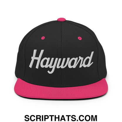 Hayward Script Snapback Hat Black Neon Pink