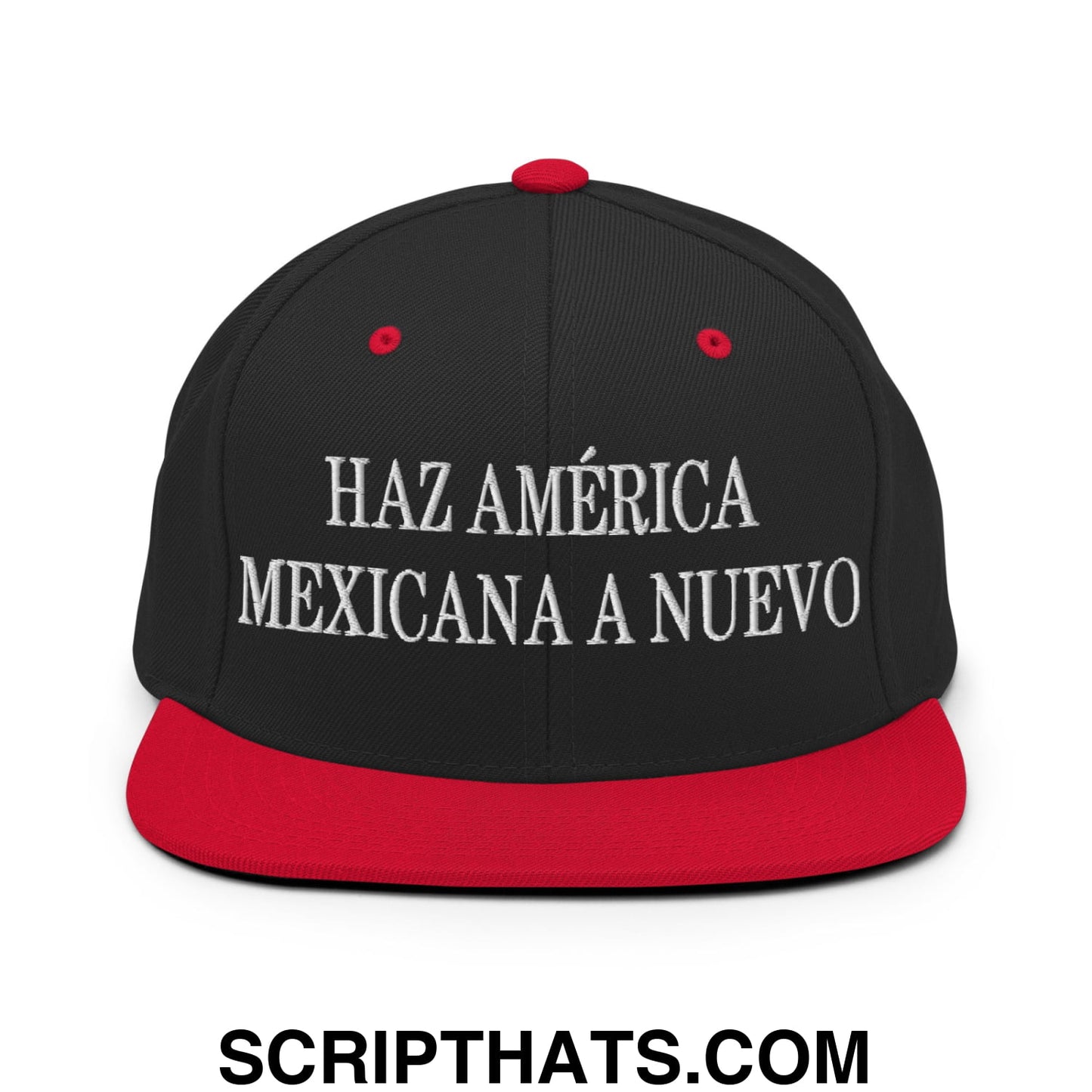 Haz América Mexicana A Nuevo Embroidered Flat Bill Brim Snapback Hat Black Red
