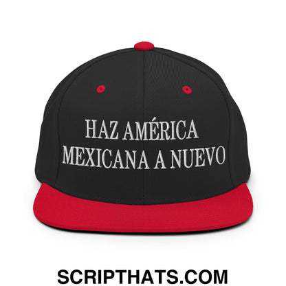Haz América Mexicana A Nuevo Embroidered Flat Bill Brim Snapback Hat Black Red