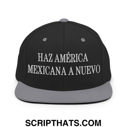 Haz América Mexicana A Nuevo Embroidered Flat Bill Brim Snapback Hat Black Silver