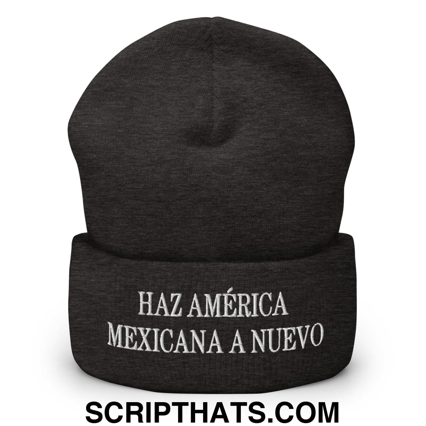 Haz América Mexicana A Nuevo Embroidered Knit Cuffed Beanie Dark Grey