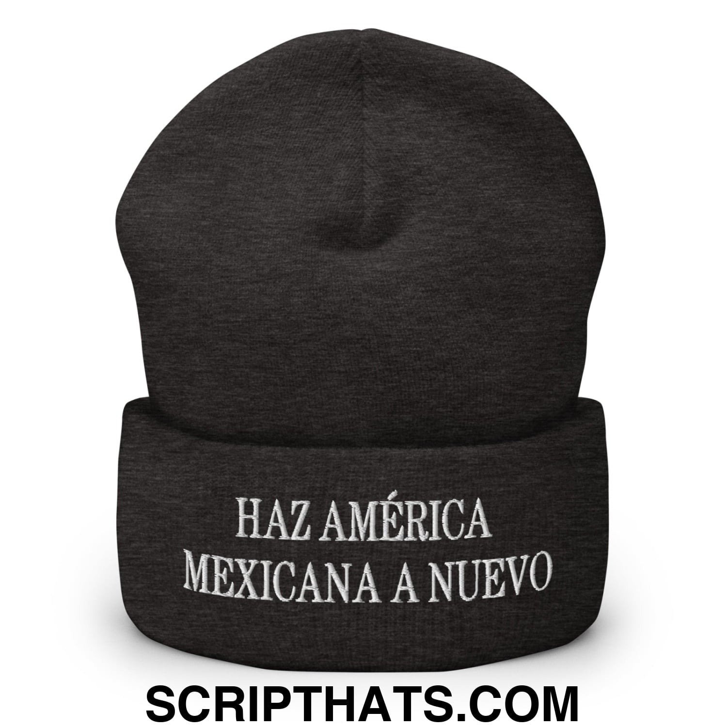 Haz América Mexicana A Nuevo Embroidered Knit Cuffed Beanie Dark Grey