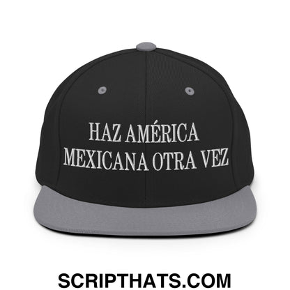 Haz América Mexicana Orta Vez Embroidered Flat Bill Brim Snapback Hat Black Silver