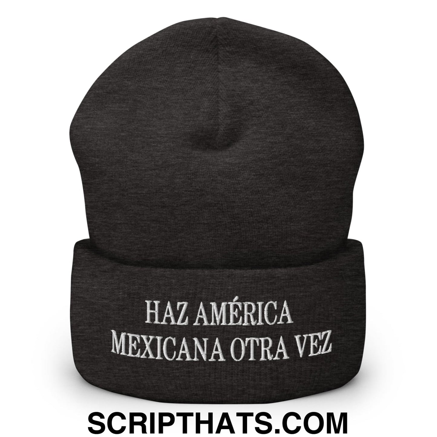 Haz América Mexicana Orta Vez Embroidered Knit Cuffed Beanie Dark Grey