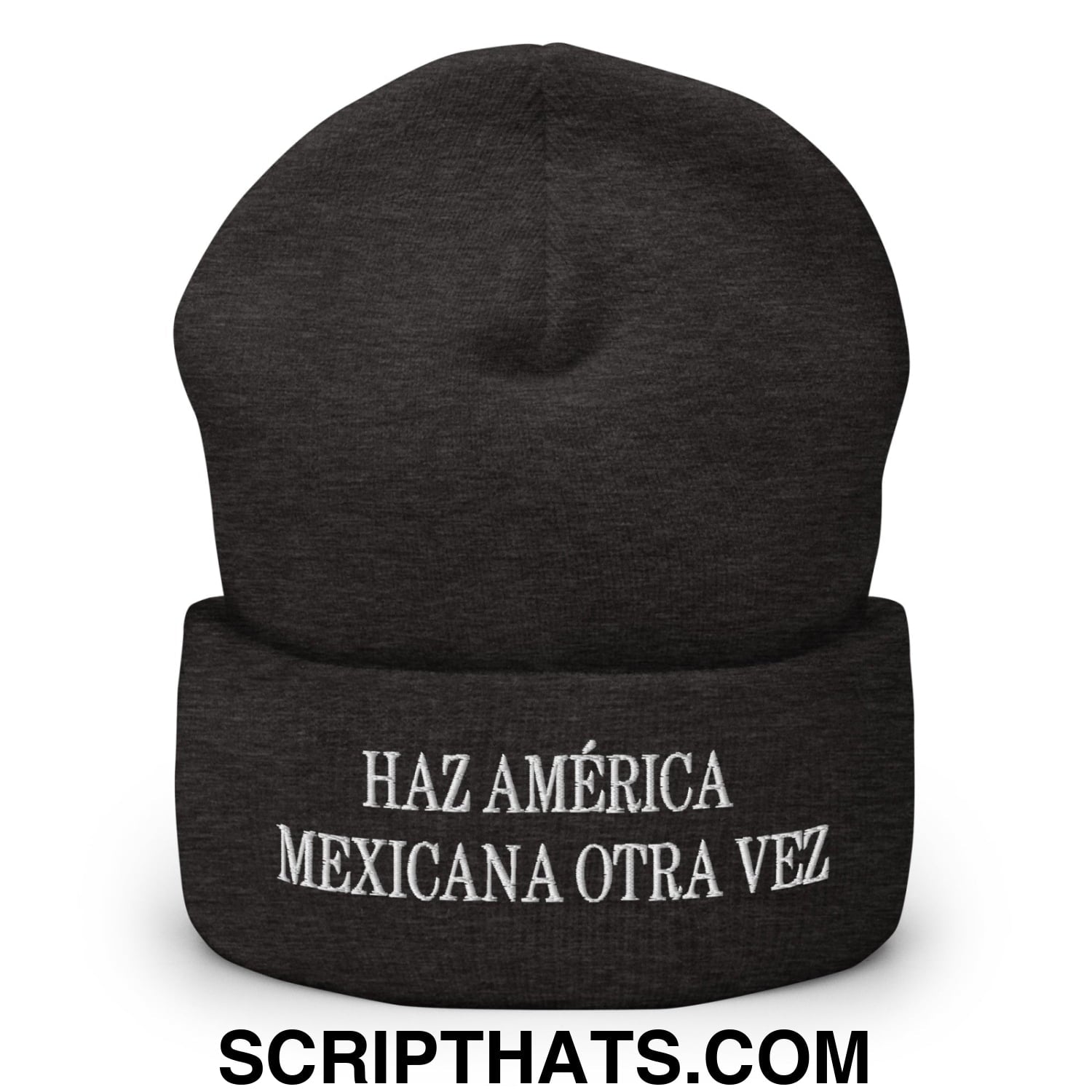 Haz América Mexicana Orta Vez Embroidered Knit Cuffed Beanie Dark Grey