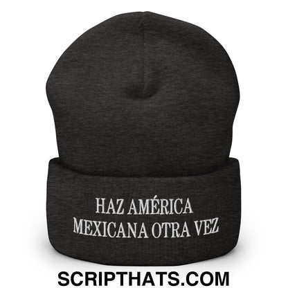Haz América Mexicana Orta Vez Embroidered Knit Cuffed Beanie Dark Grey