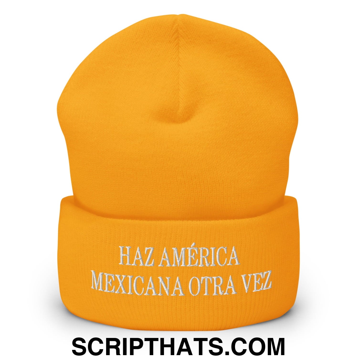 Haz América Mexicana Orta Vez Embroidered Knit Cuffed Beanie Gold