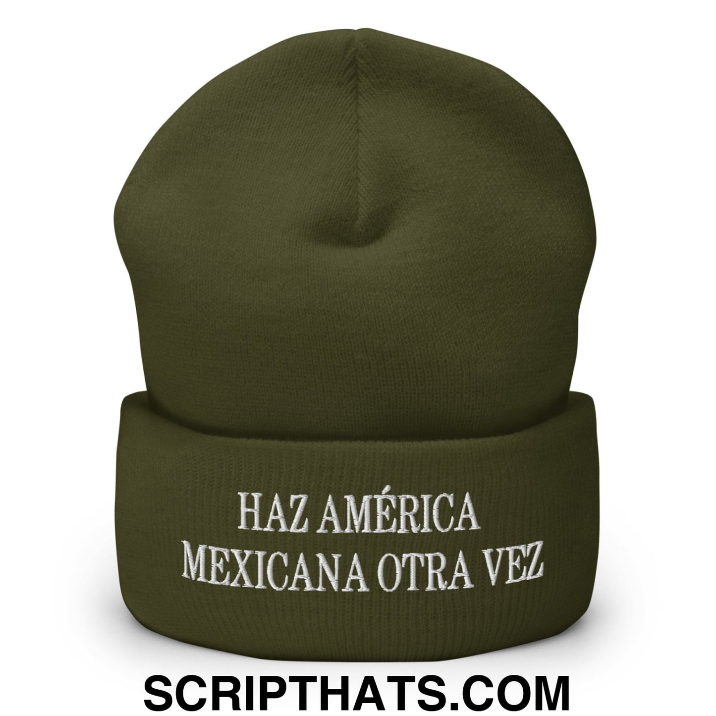 Haz América Mexicana Orta Vez Embroidered Knit Cuffed Beanie Olive