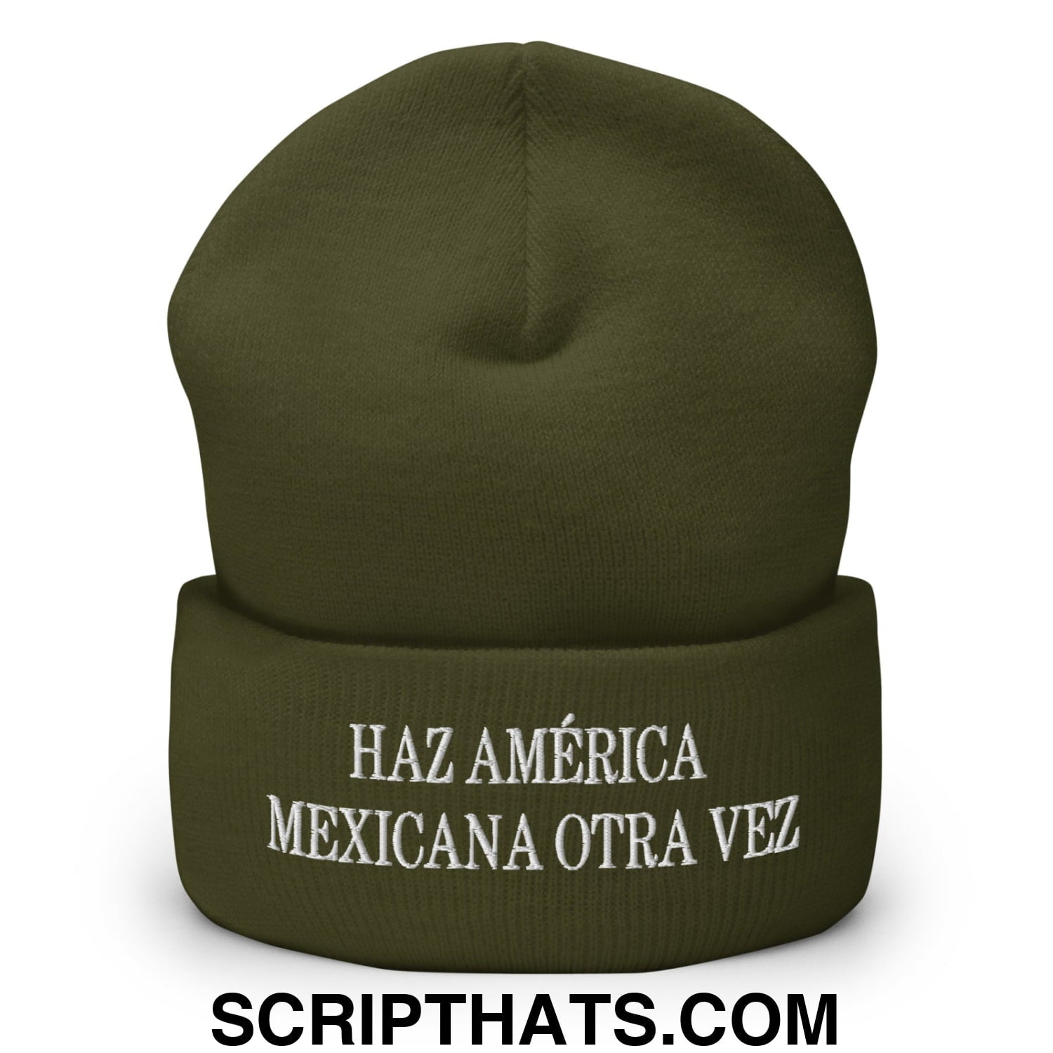 Haz América Mexicana Orta Vez Embroidered Knit Cuffed Beanie Olive