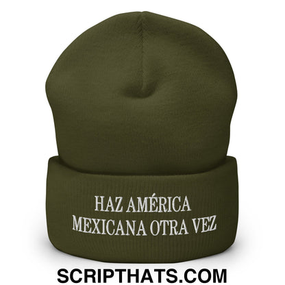 Haz América Mexicana Orta Vez Embroidered Knit Cuffed Beanie Olive
