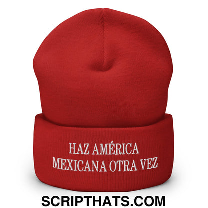 Haz América Mexicana Orta Vez Embroidered Knit Cuffed Beanie Red