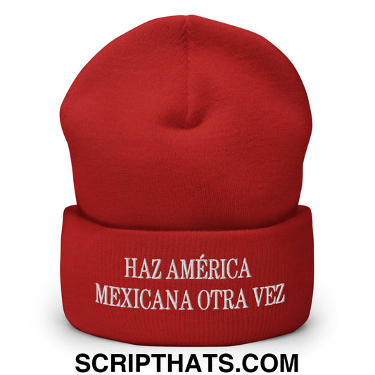 Haz América Mexicana Orta Vez Embroidered Knit Cuffed Beanie Red
