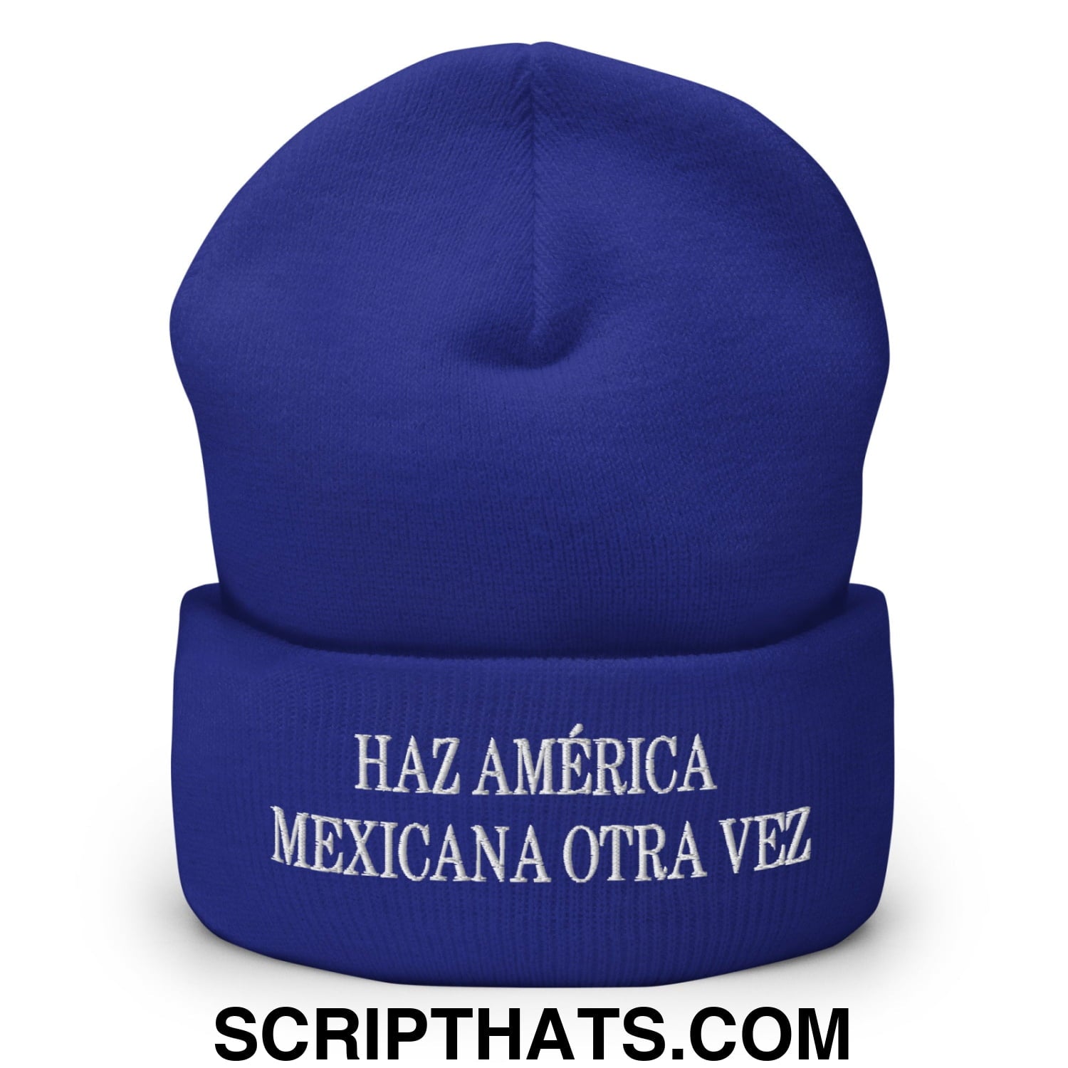 Haz América Mexicana Orta Vez Embroidered Knit Cuffed Beanie Royal