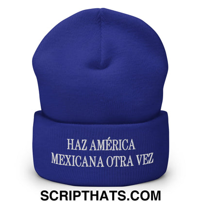 Haz América Mexicana Orta Vez Embroidered Knit Cuffed Beanie Royal