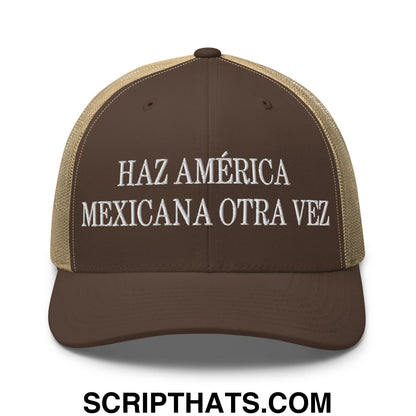 Haz América Mexicana Orta Vez Embroidered Mesh Trucker Hat Brown Khaki