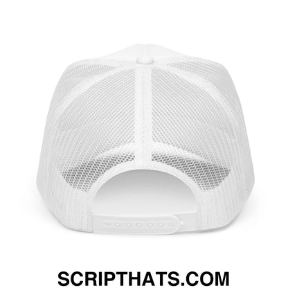 He Is Risen Jesus Easter Embroidered Foam Mesh Trucker Hat White