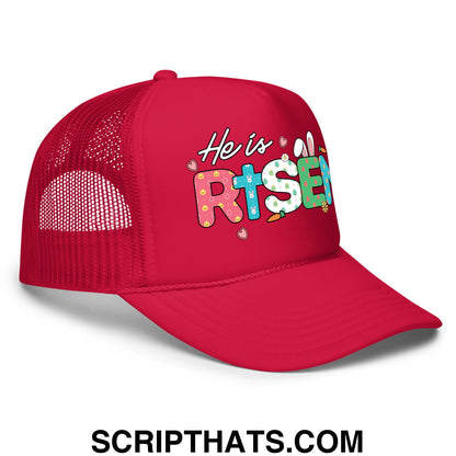 He Is Risen Jesus Easter Screenprinted Foam Mesh Trucker Hat Red