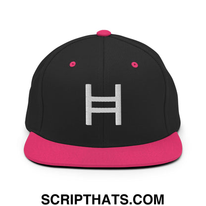 Hedera Hashgraph Crypto Embroidered Flat Bill Brim Snapback Hat Black Neon Pink