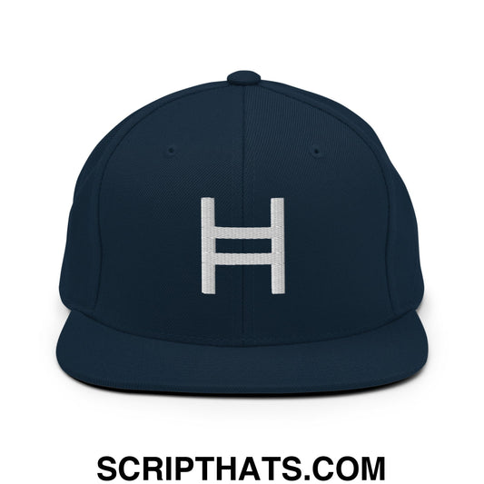 Hedera Hashgraph Crypto Embroidered Flat Bill Brim Snapback Hat Dark Navy